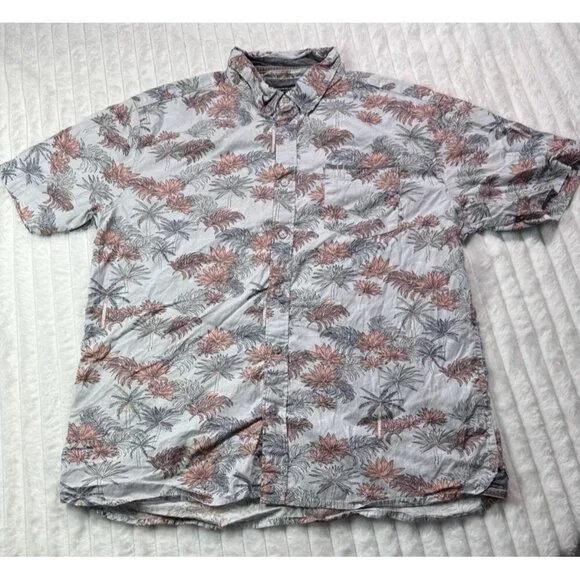 Sunrise Kingdom Vintage Design Hawaiian Palm Print Button Down Light Blue Coral - Picture 1 of 15